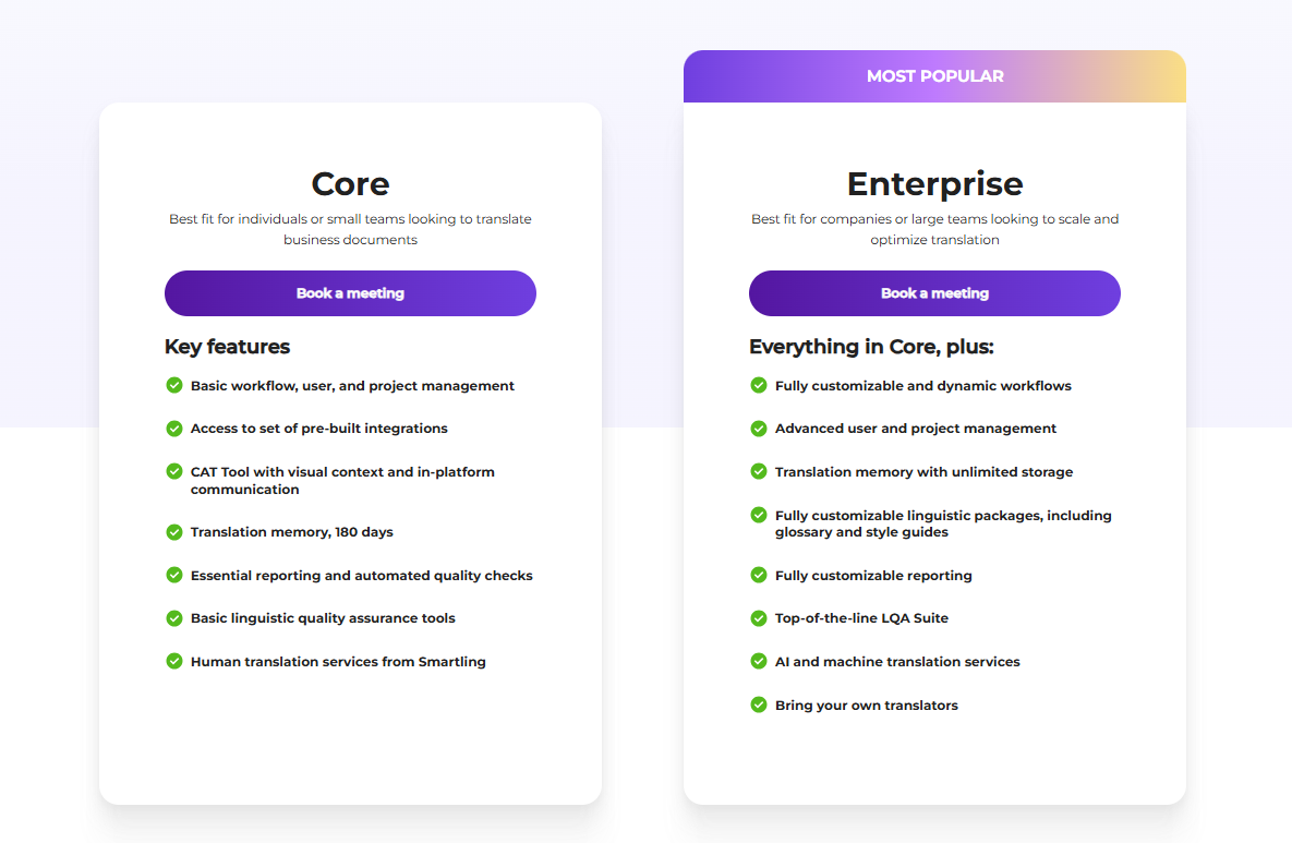 Smartling enterprise translation memory platform pricing
